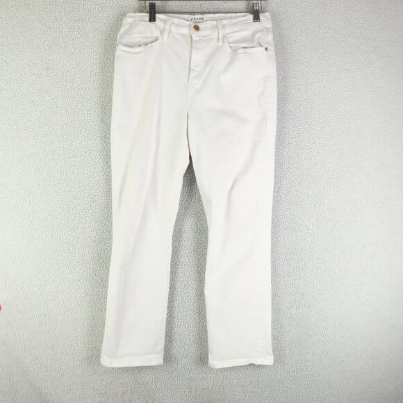Frame Jeans Womens 32 White Le High Straight Blanc Cropped Stretch - Picture 1 of 12